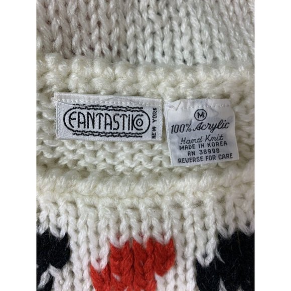Vintage 80s Fantastic Hand Knit Acrylic Sweater Chunky Snowflake Nordic Sz M - Picture 4 of 5